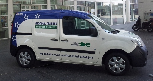 Renault Kangoo ZE verhuiswagen van Mondial Movers naar Baars Verhuizingen Haarlem