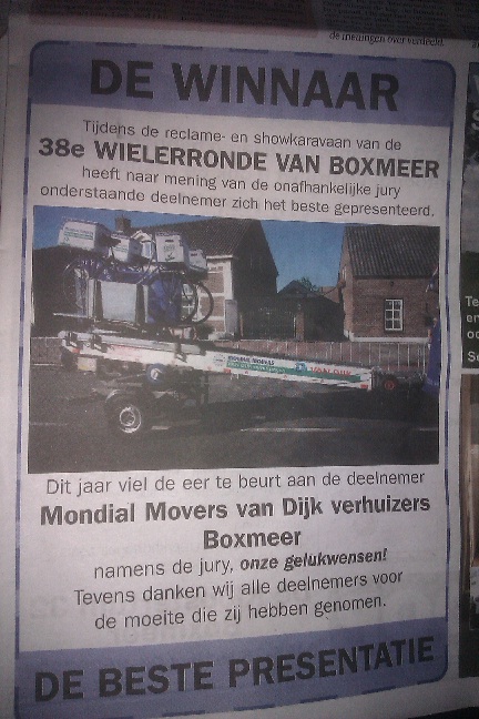 Mondial Van Dijk winnaar reclamekaravaan in Boxmeer